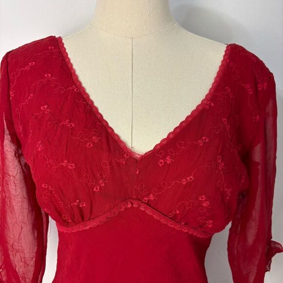 Vtg Rampage Y2K Red Babydoll Midi Dress Sz 4 Fairy Sheer Asymmetrical Whimsi - Picture 8 of 13